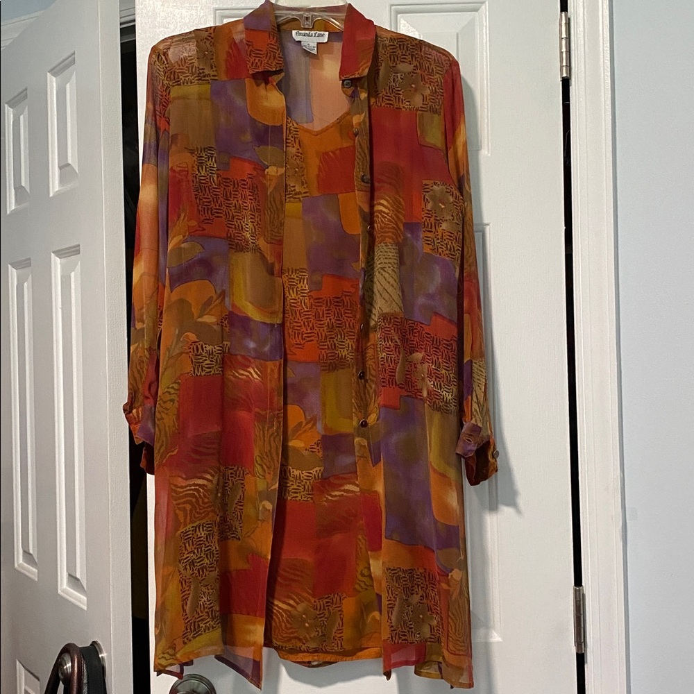 Amanda Lane Silk Dress and Top Set. 2 pieces. Multicolored. In good condition